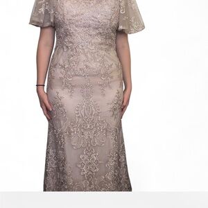 Cinderella Beige Embroidered Long Sleeve Dress